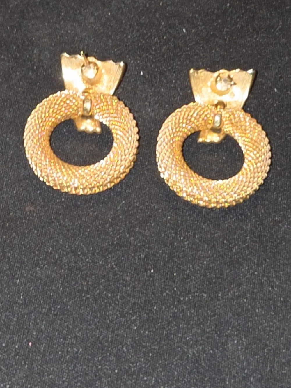 Monet Gold Tone Textured Door Knocker Pierced Earrings 1” x 1.5” Vintage